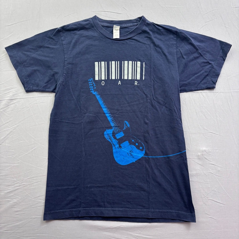 O.A.R. Of A Revolution Band T-Shirt Mens Medium Navy Blue Guitar Barcode Graphic